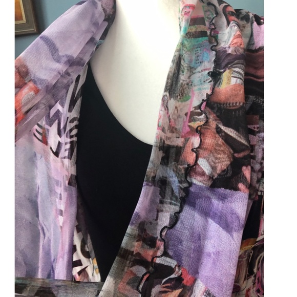 Simon Chang black and printed mesh overlay long sleeve dress EUC - Picture 2 of 16